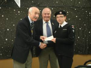 President Martin Love and Community and Vocation Chairman Clive Howells present a cheque to Abergavenny St Johns Ambulance